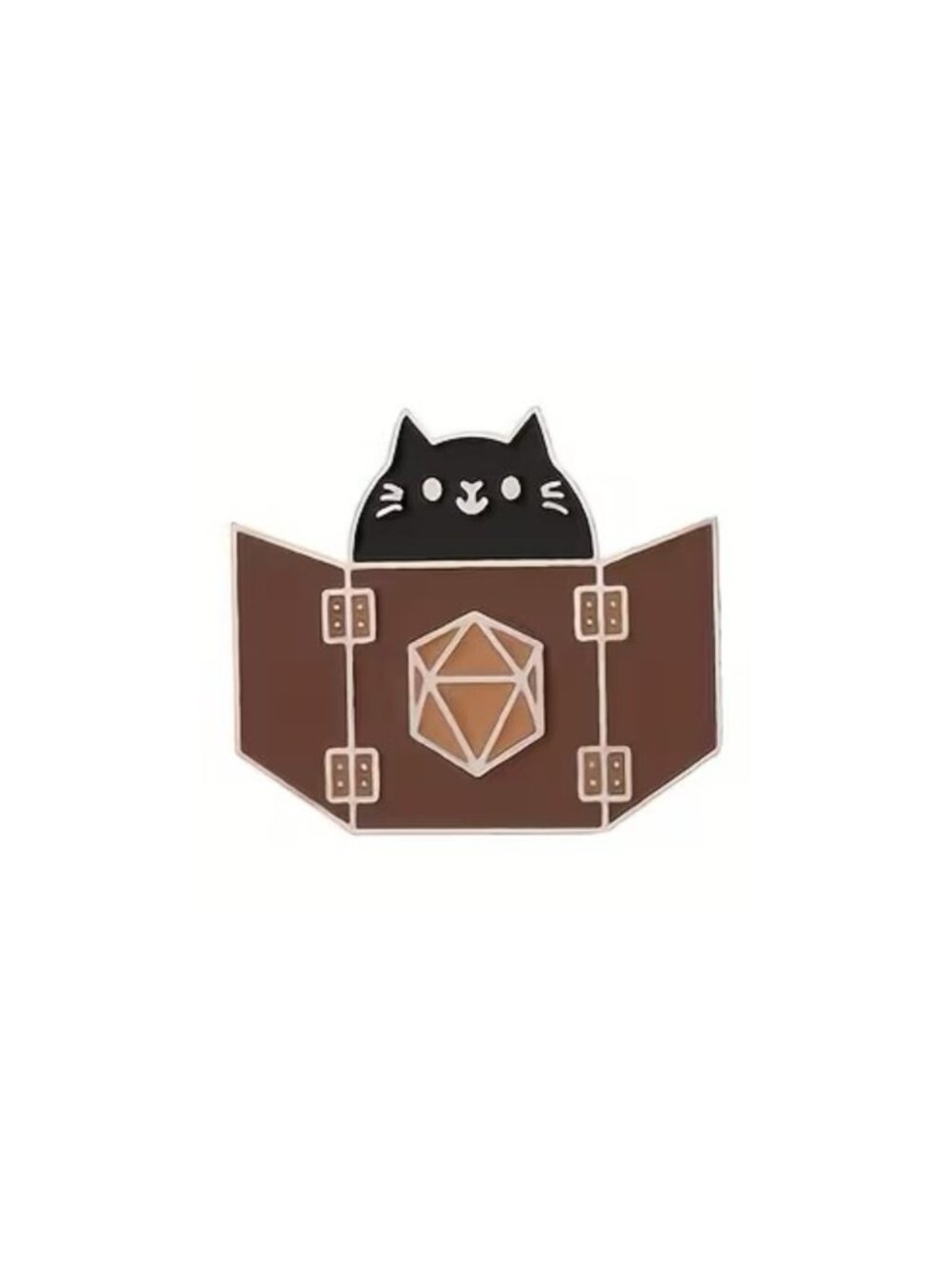 Black Cat D20 Book Dungeon Master Gaming Enamel Pin Silver Metal